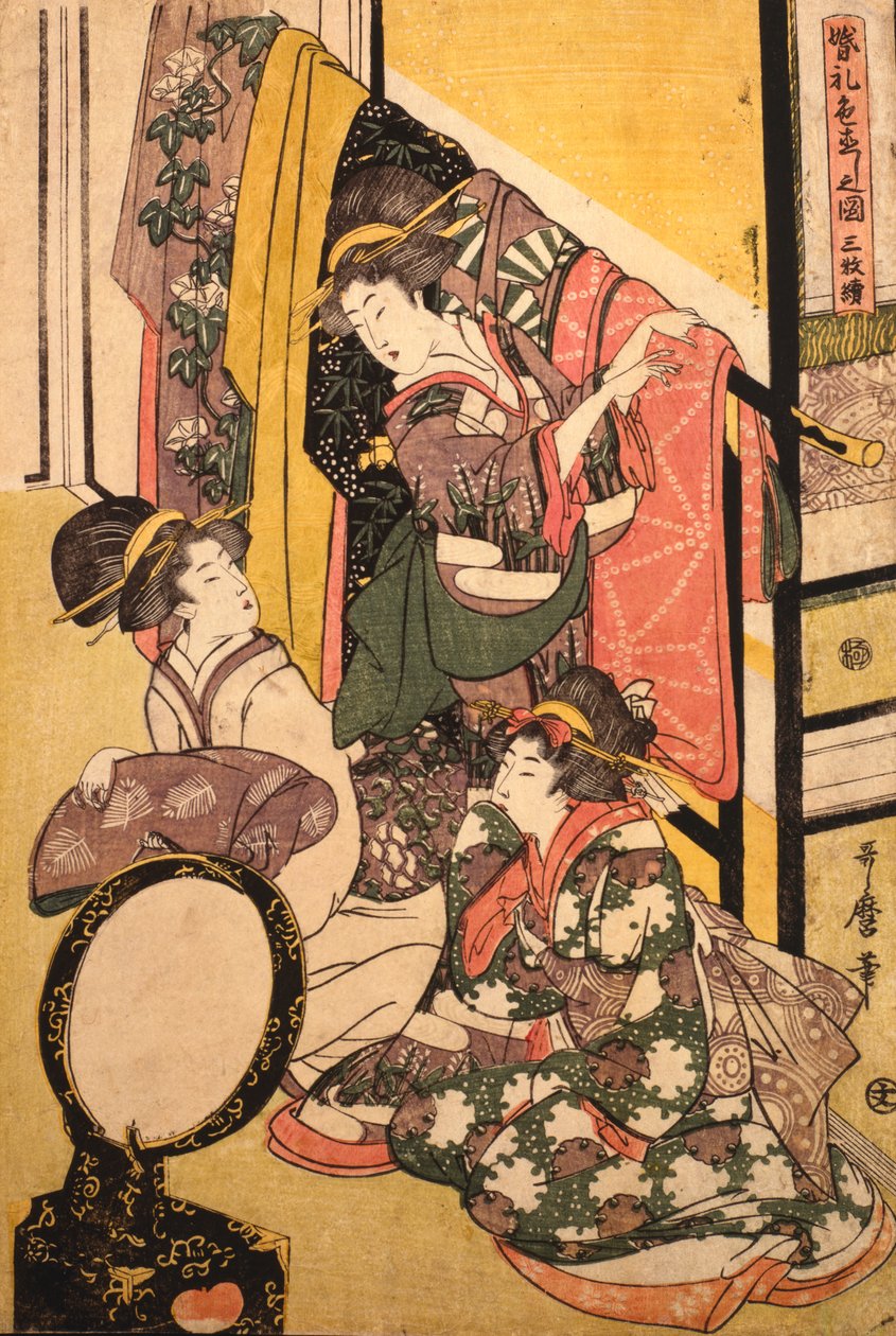 Három lány egy ruhaboltban alkotó: Kitagawa Utamaro
