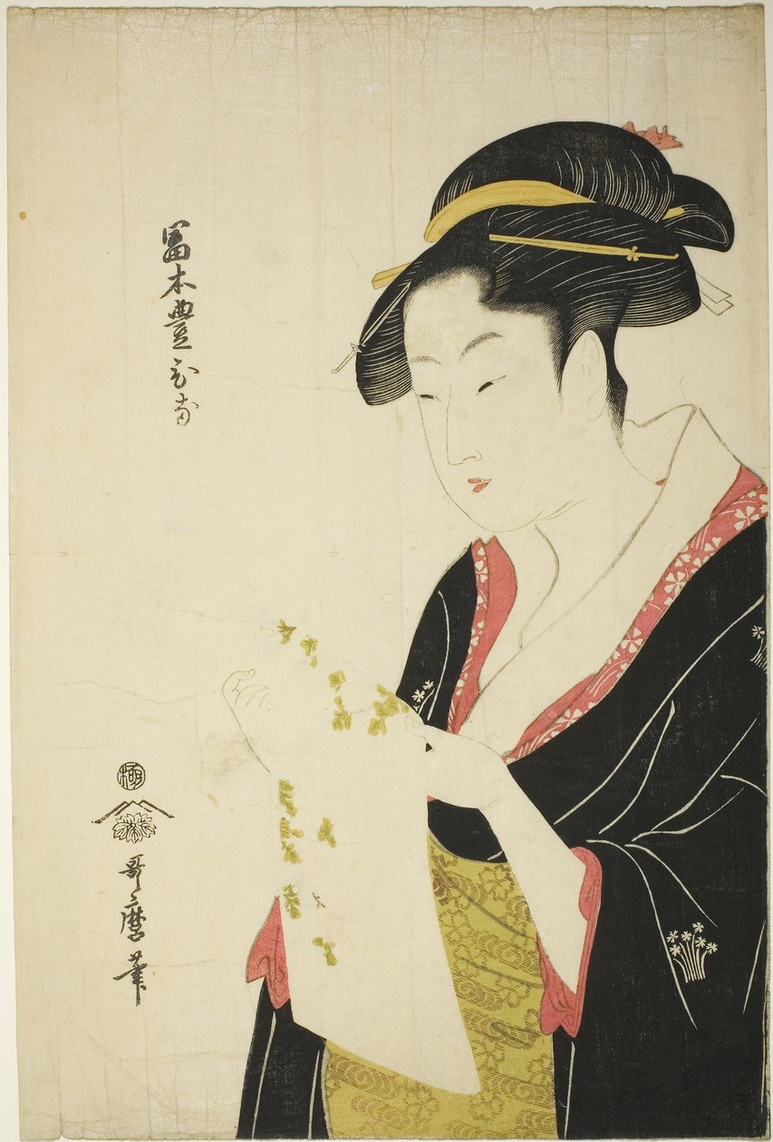 Tomimoto Toyohina, 1793 körül (színes fametszet; oban) alkotó: Kitagawa Utamaro