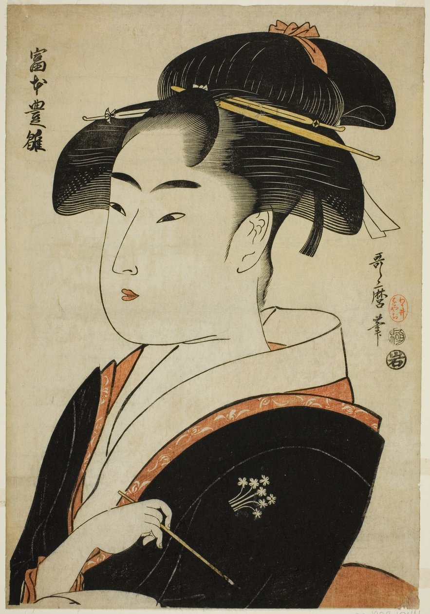 Toyohina Tomimoto, a te sorozatból: „Edo hálózat szépsége (Edo régi neve szépség)” alkotó: Kitagawa Utamaro