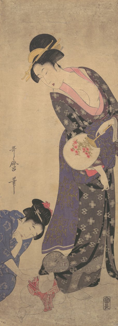 Két nő egy kisbabával, aki a padlón játszik, kb. 1793. alkotó: Kitagawa Utamaro