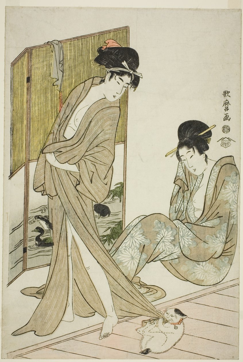 Két fiatal nő fürdés után alkotó: Kitagawa Utamaro