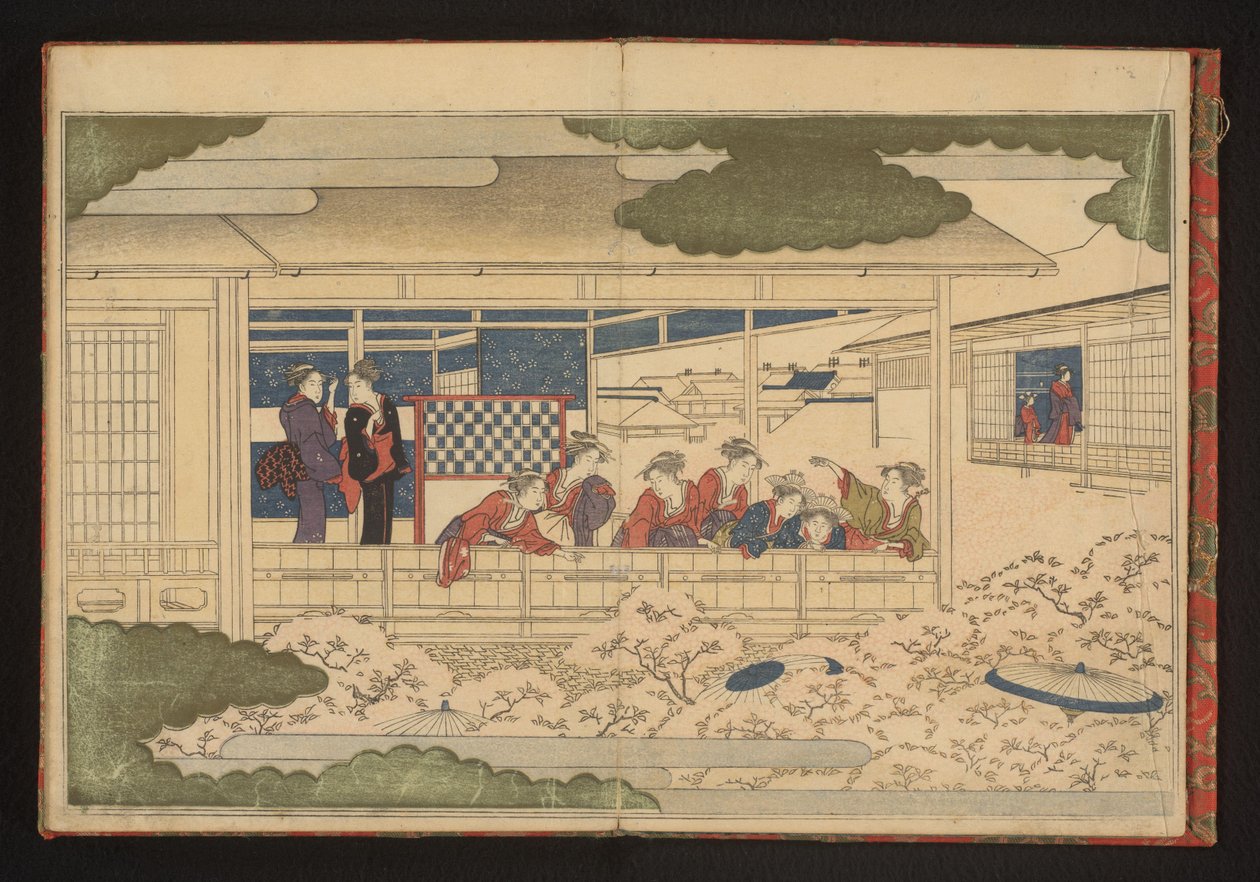 A felvonulás megtekintése a főutcán, a Nakanochôn, a Yoshiwara szórakozónegyedben alkotó: Kitagawa Utamaro