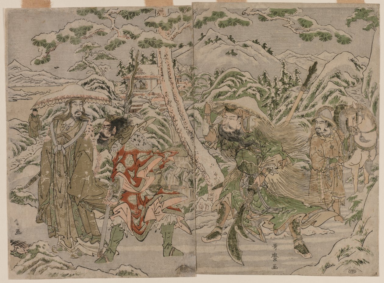 Téli jelenet a Három királyság románcából, c. 1790. alkotó: Kitagawa Utamaro