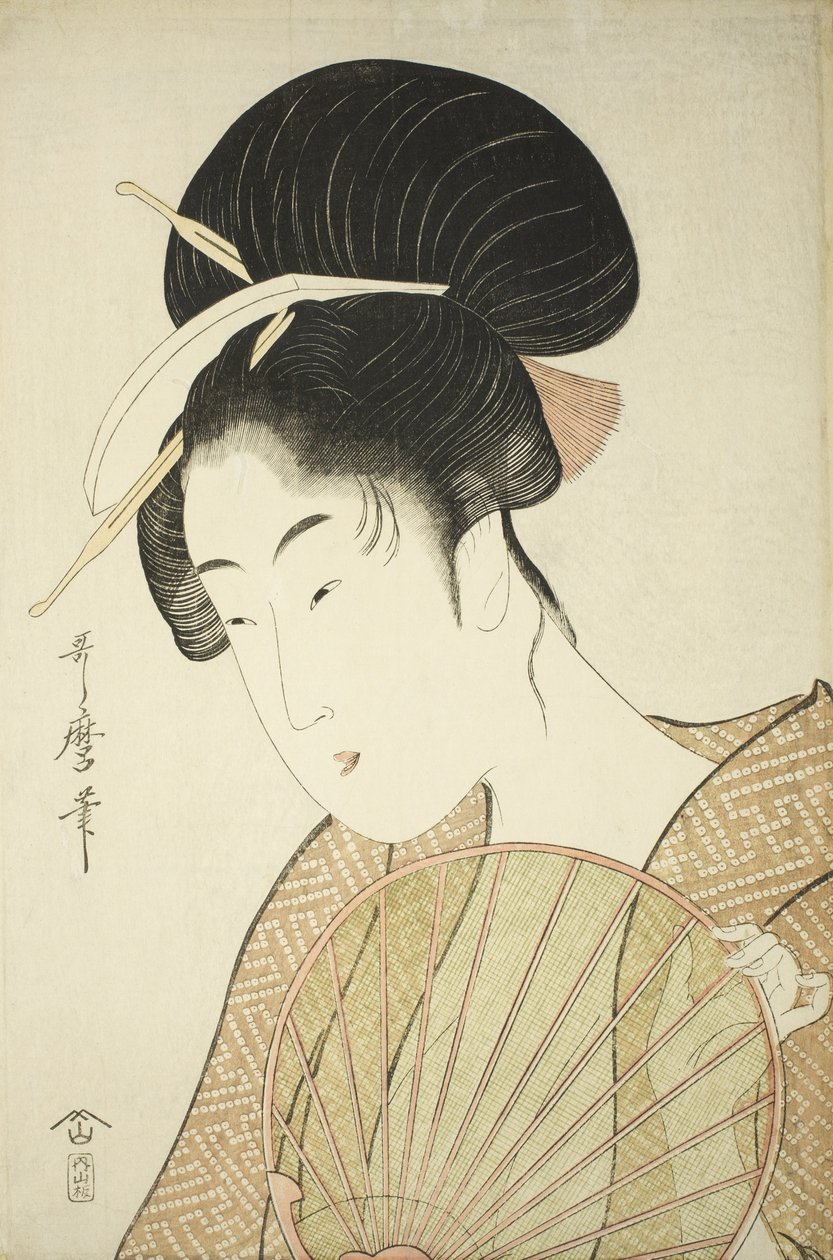 Kerek legyezőt tartó nő, 1797 körül alkotó: Kitagawa Utamaro