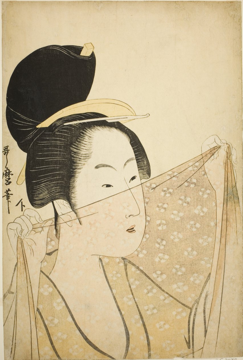 Nő feltart egy darab szövetet (Nuno o kazasu onna) alkotó: Kitagawa Utamaro
