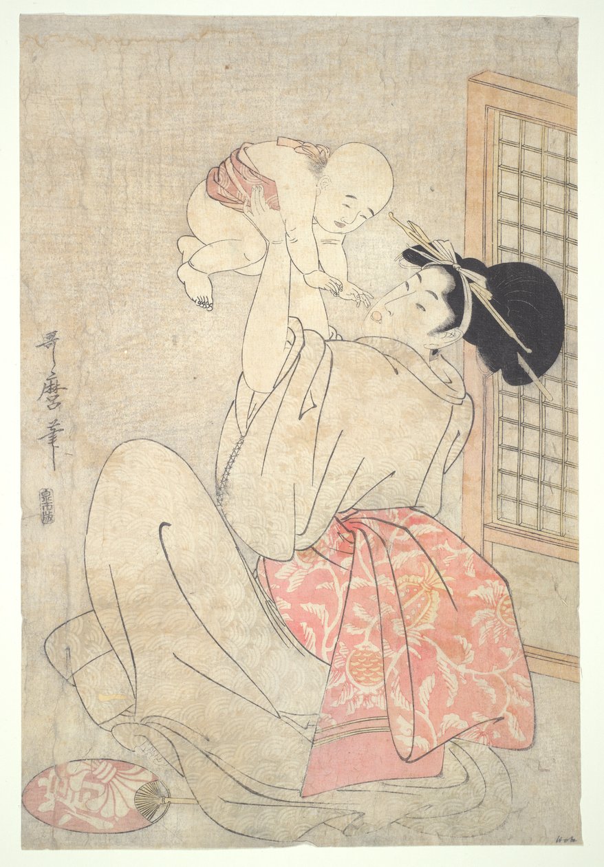Nő és baba alkotó: Kitagawa Utamaro