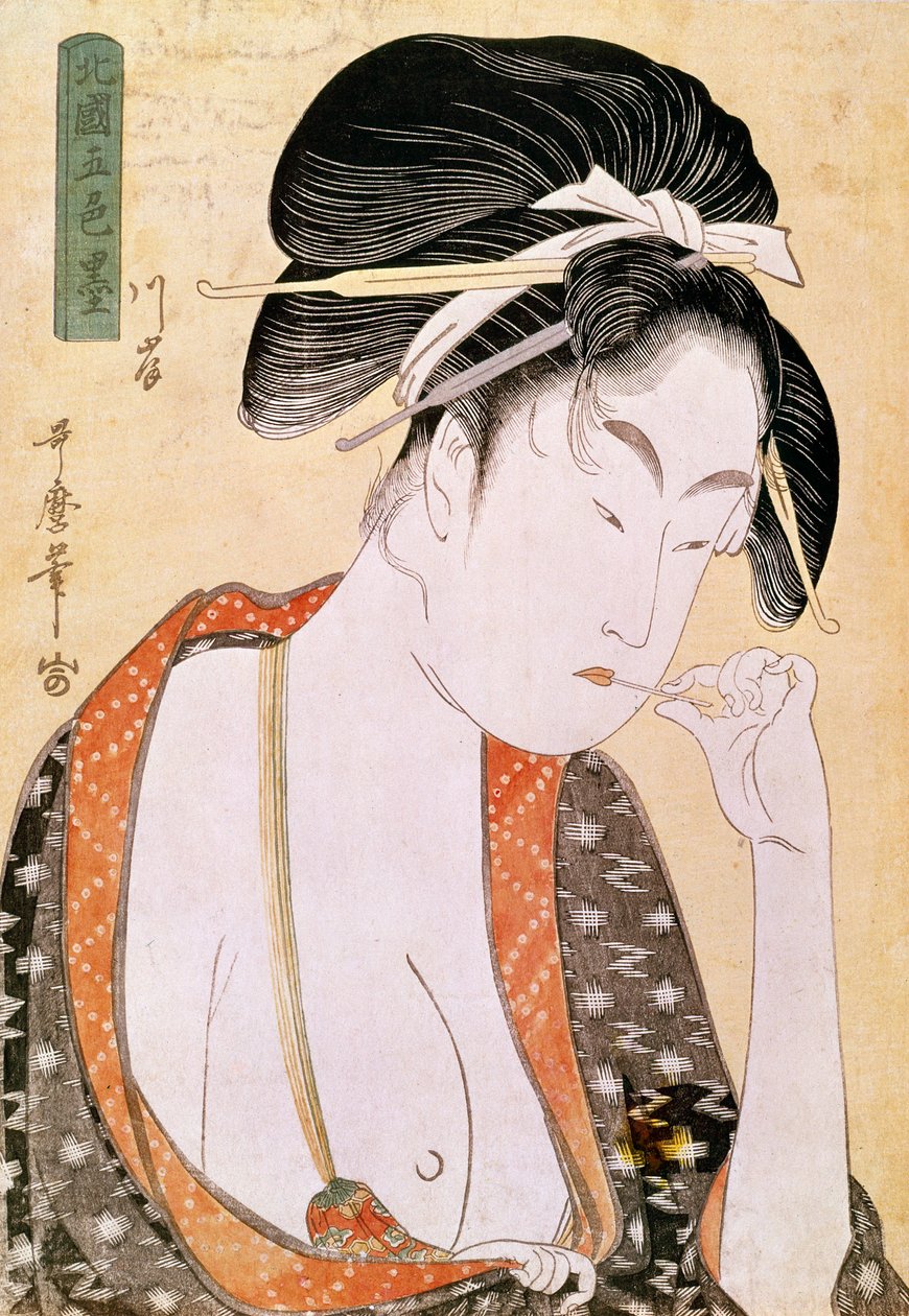 Ajkakra vágyó nő Utamaro Kitagawa (1753-1806) japán mintája. 18. század. Párizs, Guimet Múzeum, Ázsiai Művészeti Múzeum alkotó: Kitagawa Utamaro