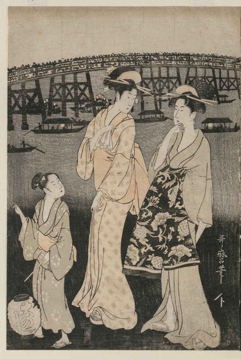 Az esti hűvösséget élvező nők a Ryogoku híd közelében alkotó: Kitagawa Utamaro