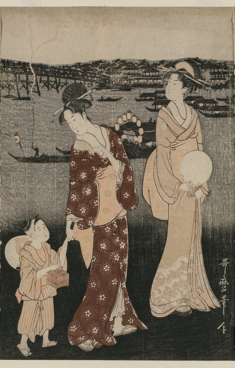 Az esti hűvösséget élvező nők a Ryogoku híd közelében alkotó: Kitagawa Utamaro