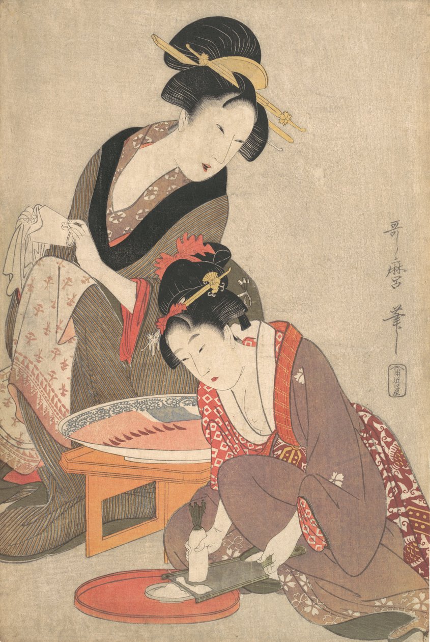 Sashimit készítő nők, 1806-20. alkotó: Kitagawa Utamaro