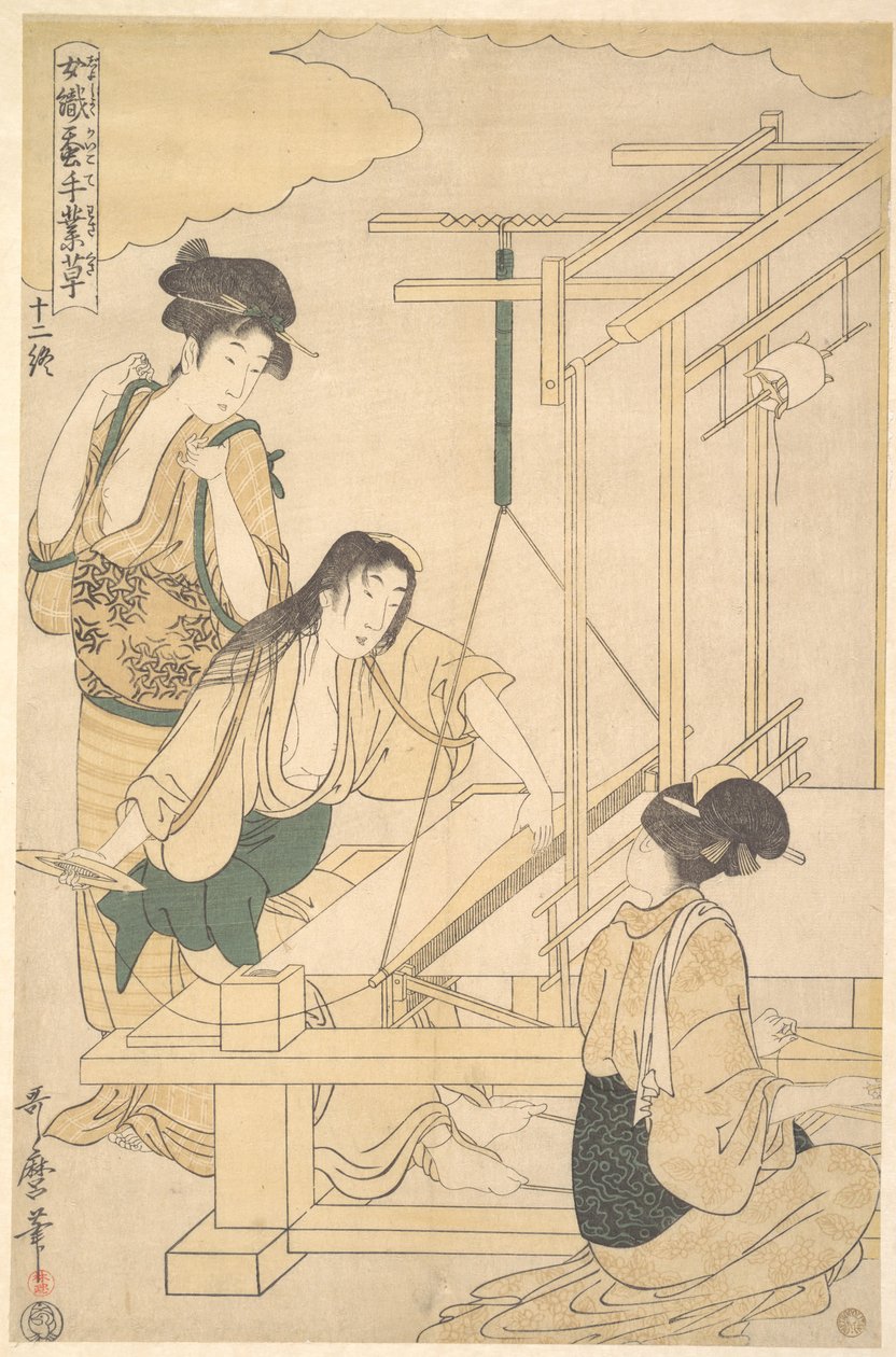 Selyemszövetet szövő nők alkotó: Kitagawa Utamaro