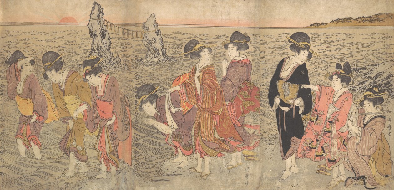 Nők, akik imádják a felkelő napot az Ise-i ikersziklák között, a 18. század vége – a 19. század eleje. alkotó: Kitagawa Utamaro