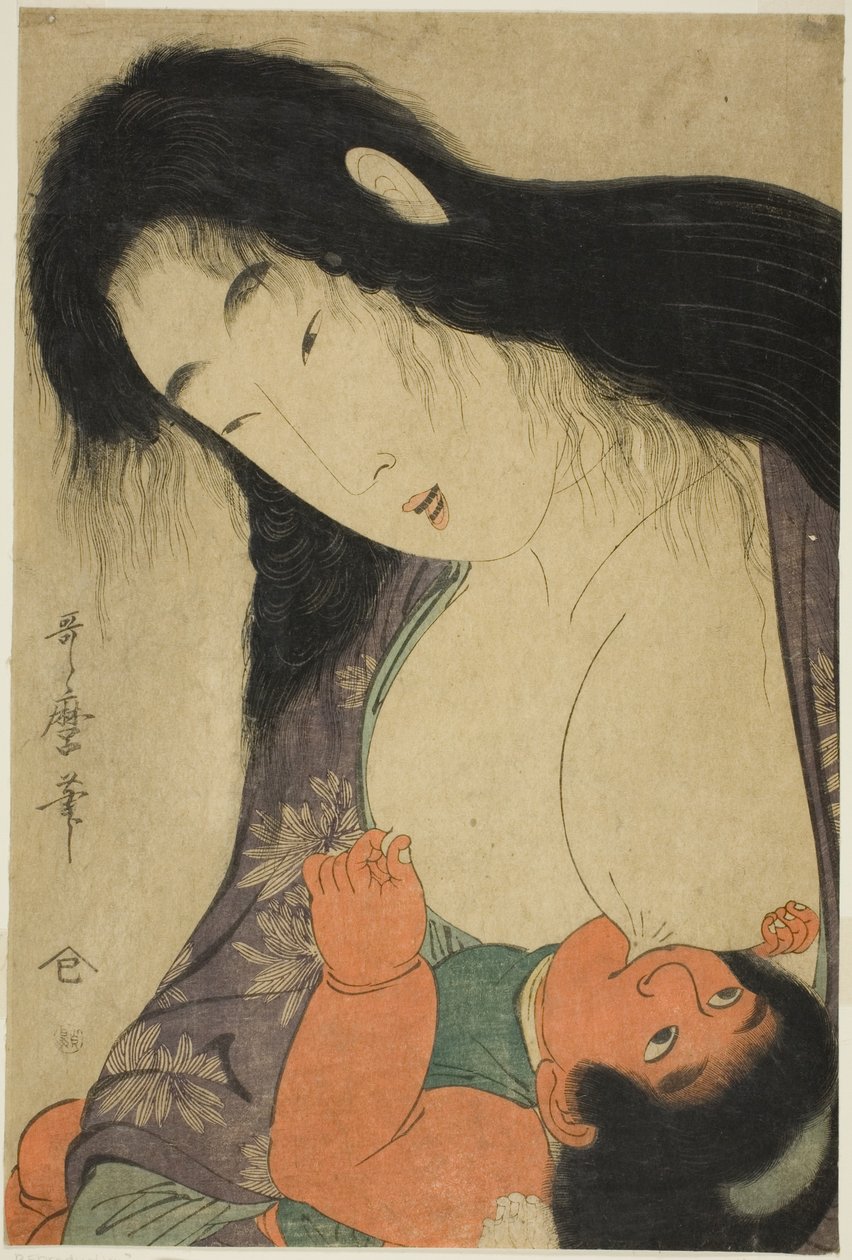 Yamauba Breast Feeding Kintaro alkotó: Kitagawa Utamaro