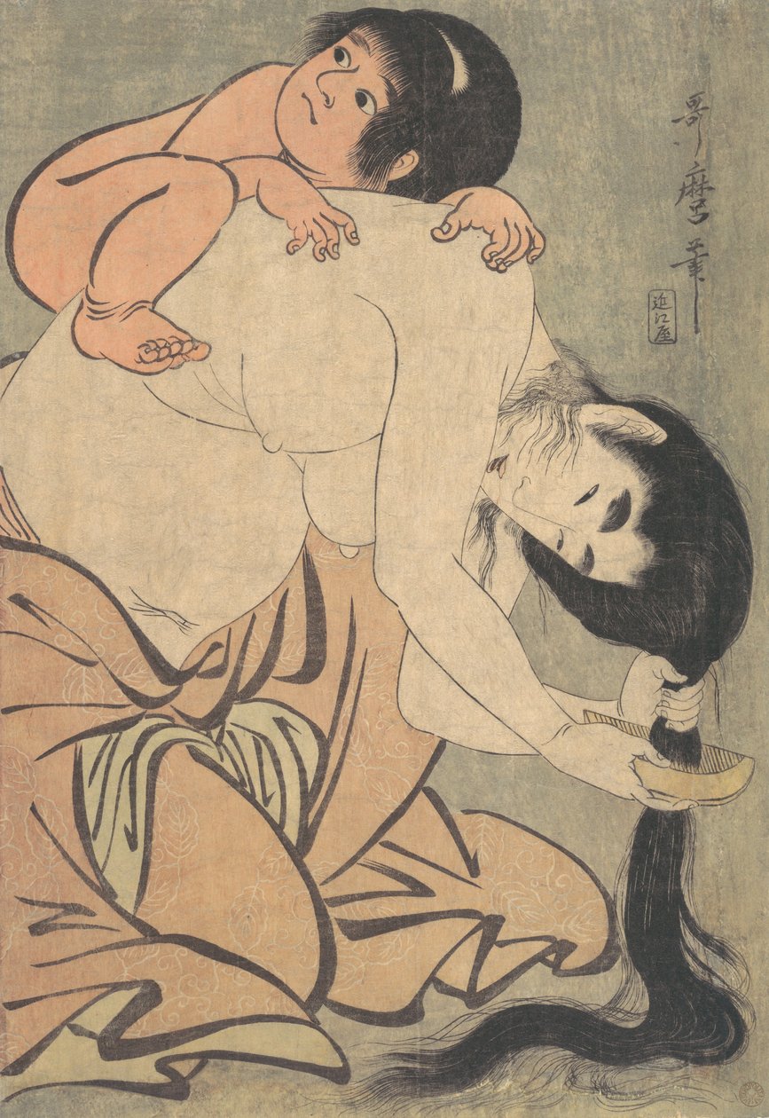 Yamauba Combing Her Hair és Kintoki, kb. 1801. alkotó: Kitagawa Utamaro