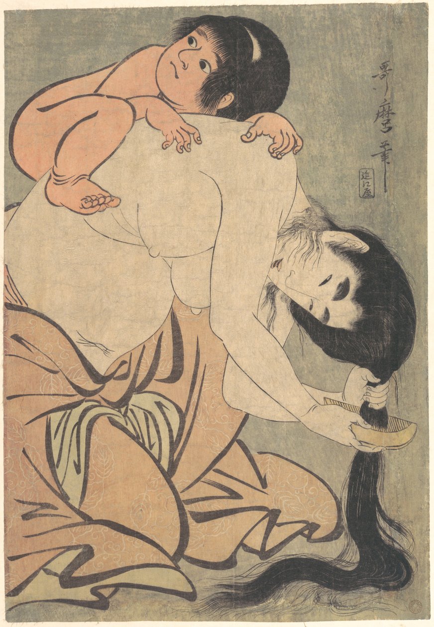Yamauba Kintaróval fésülködik alkotó: Kitagawa Utamaro