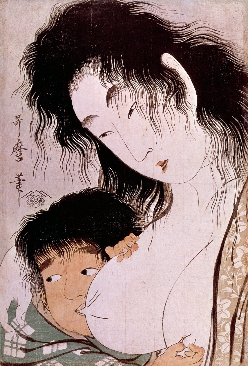 A Yamauba és Kintaro: Az ókori japán nyomat, Utamaro Kitagawa (1753-1806). Nap. 0,37x0,25 m. 1801-1803. Párizs, Guimet Múzeum, Ázsiai Művészeti Nemzeti Múzeum alkotó: Kitagawa Utamaro