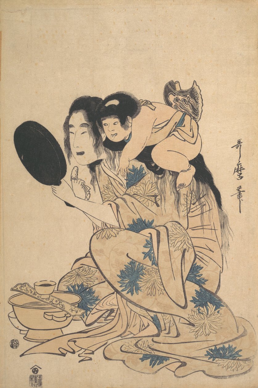 Yamauba befeketíti a fogait és Kintoki, kb. 1795. alkotó: Kitagawa Utamaro