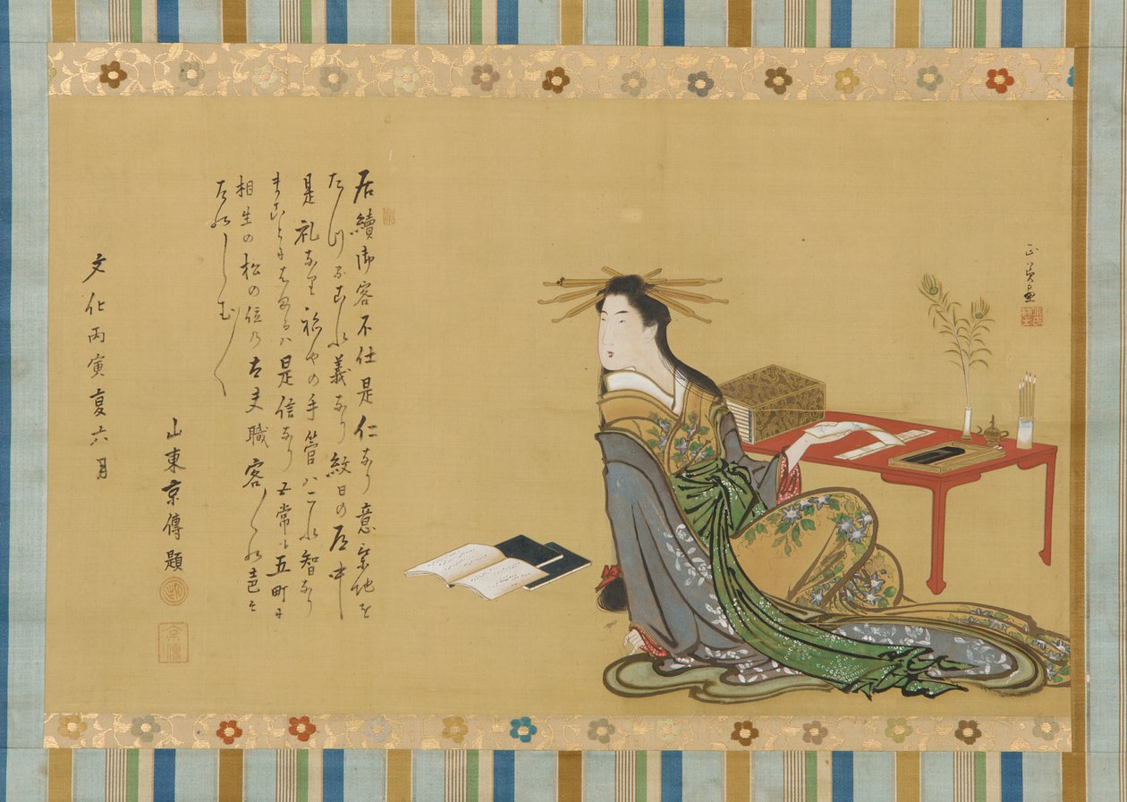 Íróasztal mellett ülő prostituált, Edo-korszak, 1806, 6. hónap. alkotó: Kitao Masayoshi