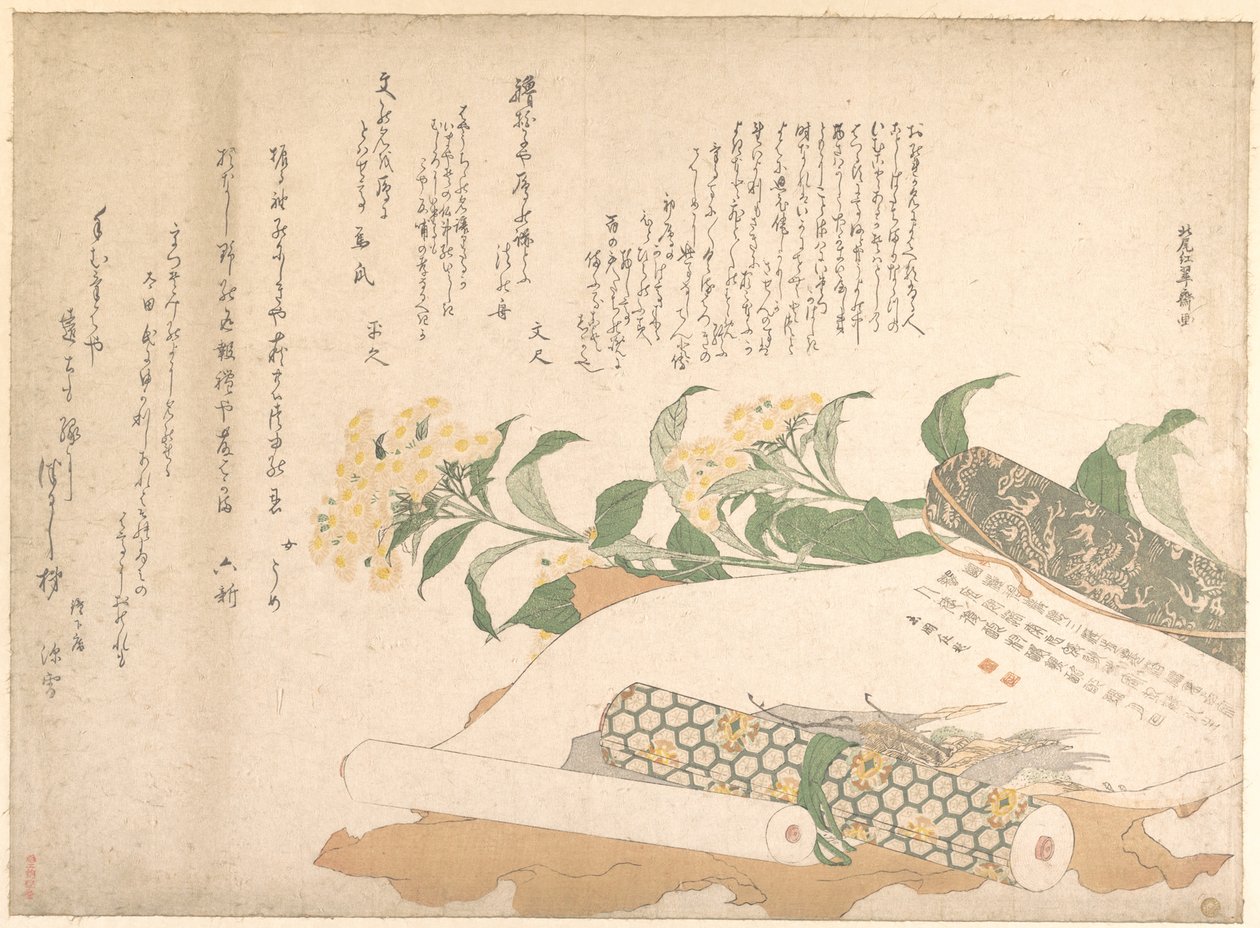 Százszorszépek és két makimono alkotó: Kitao Shigemasa