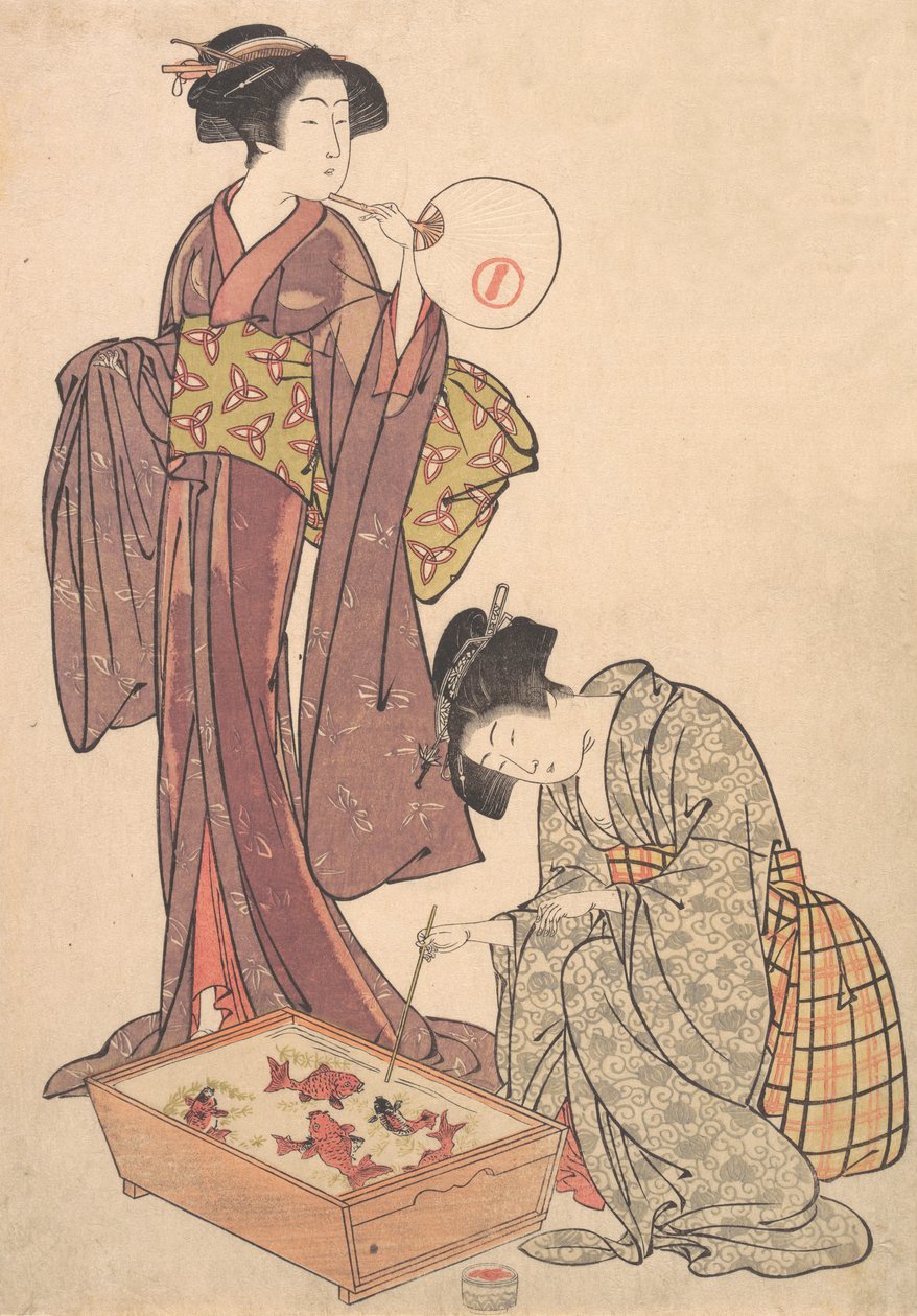Két nő halat etet, 1739-1820. alkotó: Kitao Shigemasa