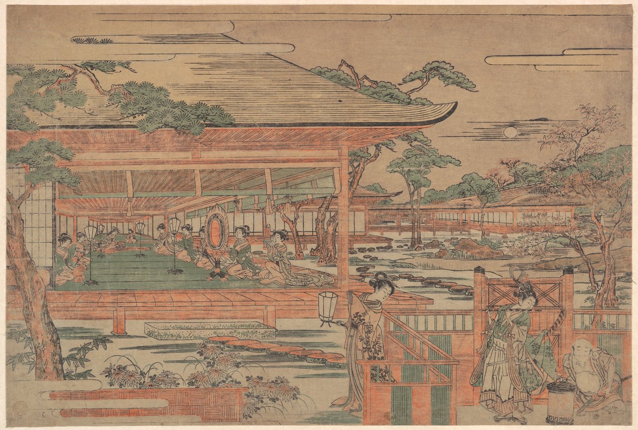 Ushiwaka, a fiatal Yoshitsune szerenádot ad Jorurihimének alkotó: Kitao Shigemasa