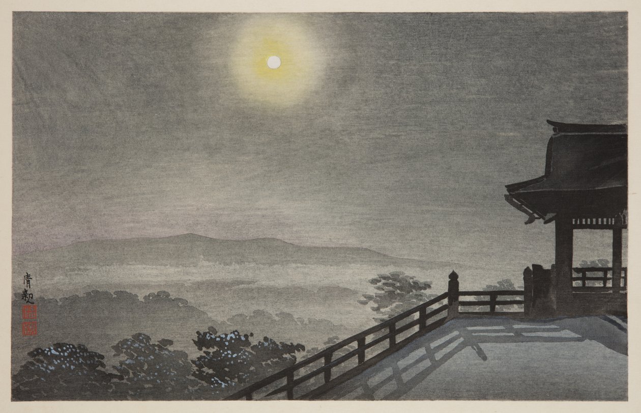 Cool Moon Evening a Kiyomizudóban a keleti fővárosban (T?to Kiyomizud? hiya tsukiyo) (színes fatömbnyomat) alkotó: Kiyochika Kobayashi