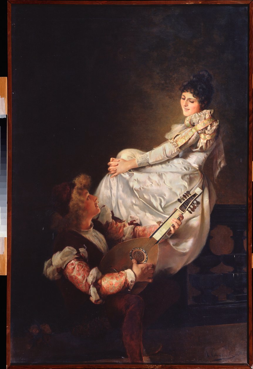 A Love Song (A Love Song) - Klavdi Stepanovich Stepanov (1854-1910) festménye, olaj, vászon alkotó: Klavdi Petrovich Stepanov