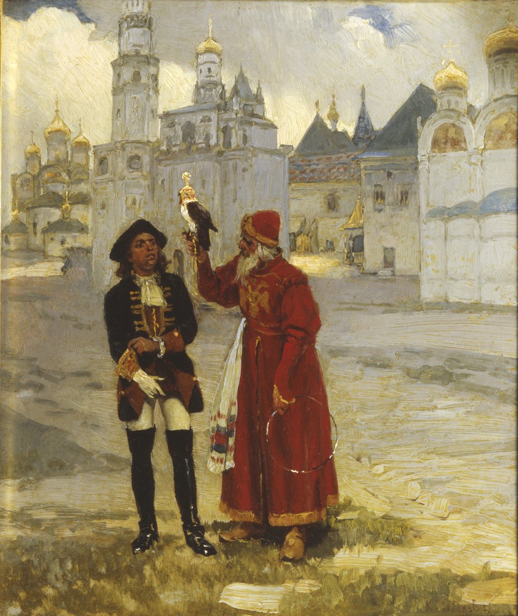 Fiatal I. Péter és sólyom, 1900-as évek alkotó: Klavdi Vasilyevich Lebedev