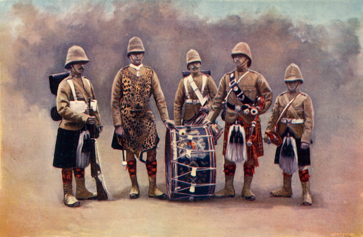 „Private, Drummers, Piper és Bugler – The Black Watch”, 1900. alkotó: Knight