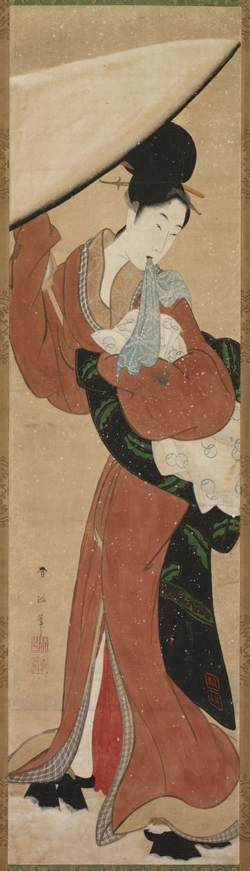 Hölgy napernyővel, 1800-as évek eleje. alkotó: Koikawa Harumasa