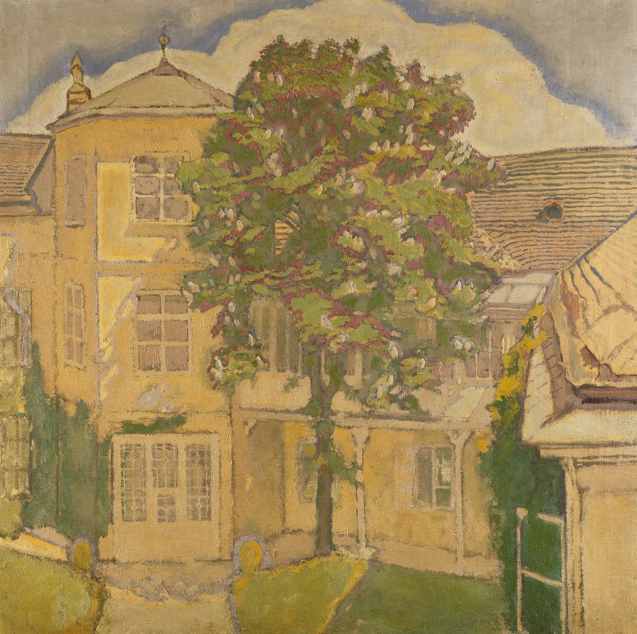Virágzó gesztenyefa a kertben; Bluhende Kastanienbaum im Garten, alkotó: Koloman Moser