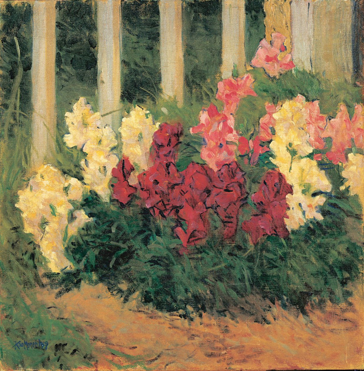 Blumenstrauch vor Gartenzaun - Virágok a kerítés előtt ... (olaj, vászon) alkotó: Koloman Moser