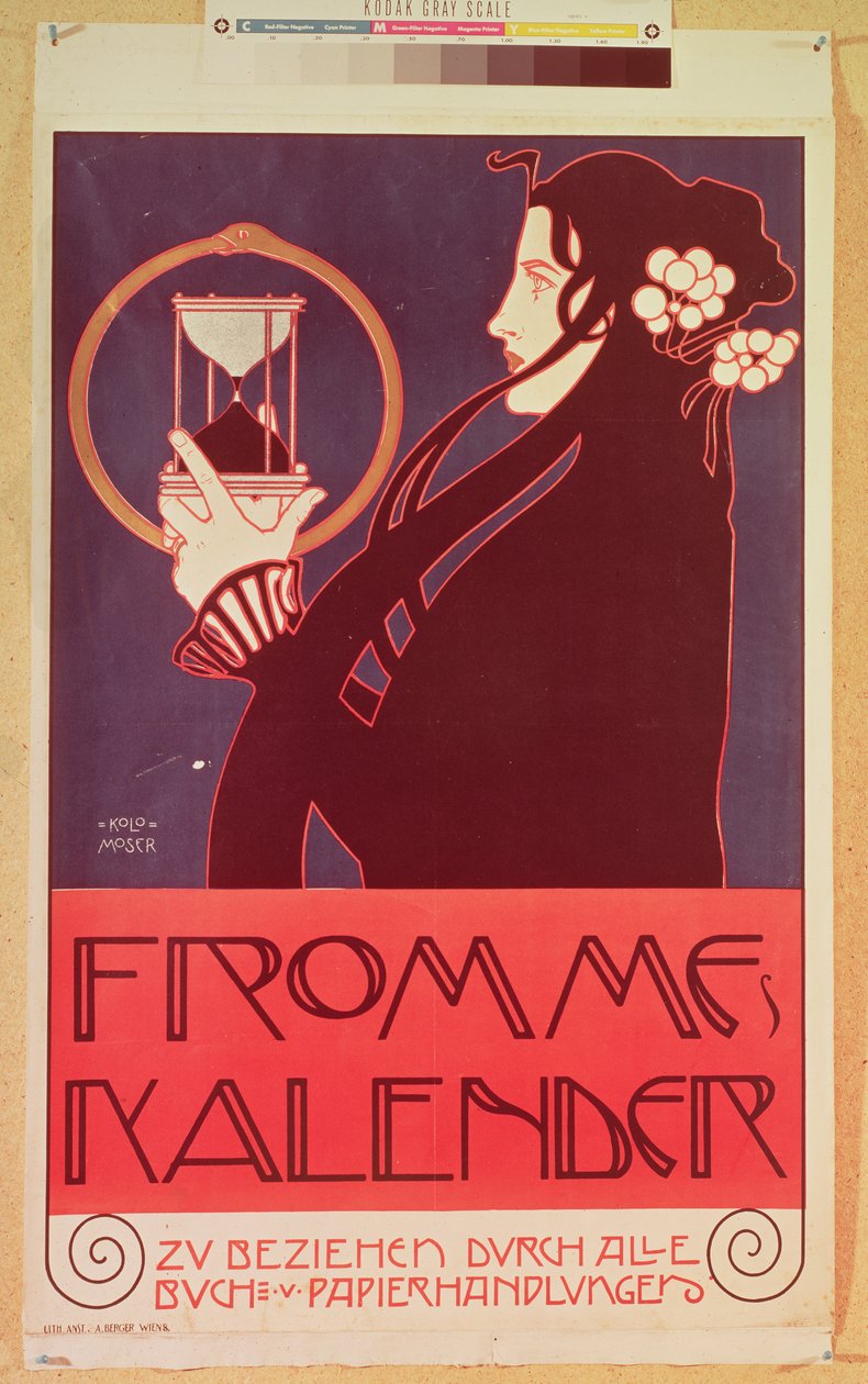Tervezés a Frommes-naptárhoz, a bécsi szecesszió 14. kiállításához, 1902 (színes litó) alkotó: Koloman Moser