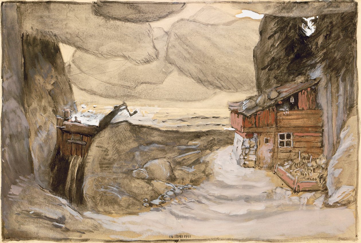 Julius Bittner Der Bergsee című operájának színpadterve, 1910-1911. alkotó: Koloman Moser