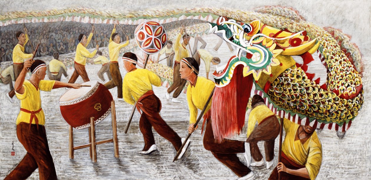 Sárkányfesztivál, 1996 (gouache rizspapíron) alkotó: Komi Chen