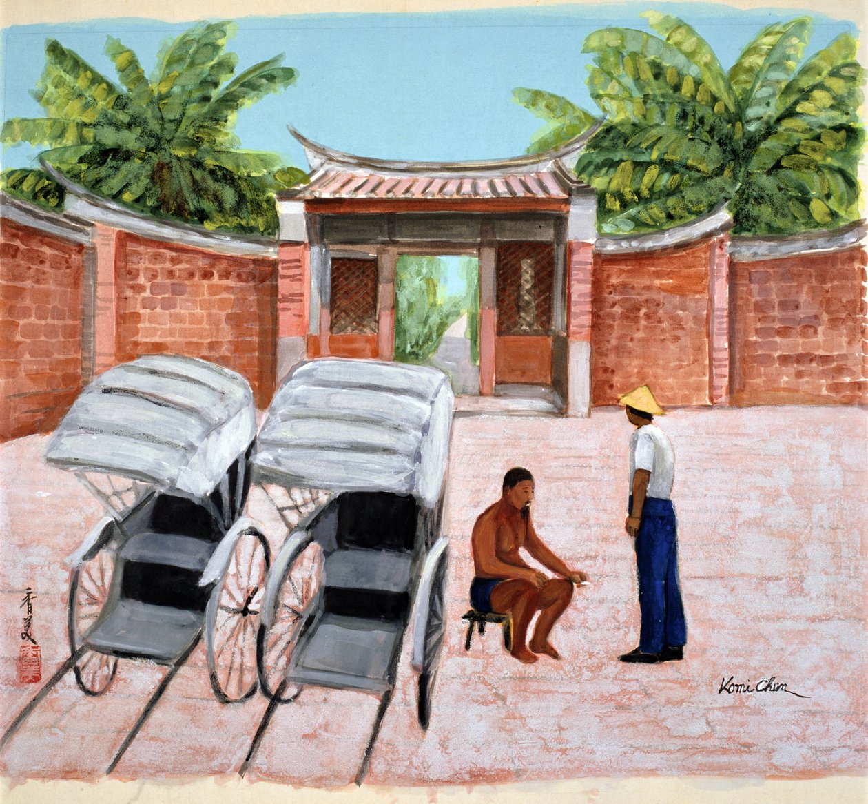 Taking a Rest, 1990 (guache, selyem) alkotó: Komi Chen