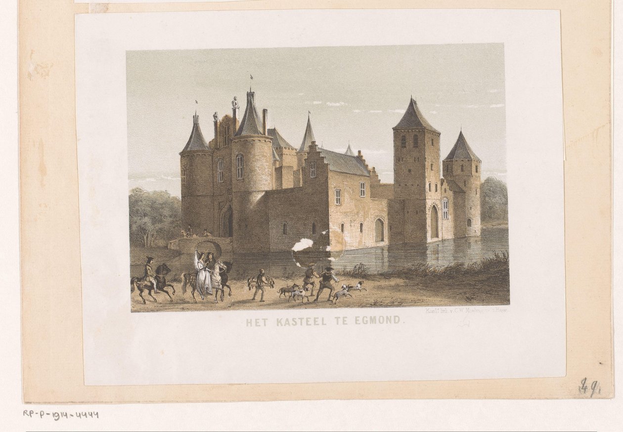 Kilátás az Egmond-kastélyra Az egmondi kastély (cím a tárgyon) alkotó: Koninklijke Nederlandse Steendrukkerij van C.W. Mieling
