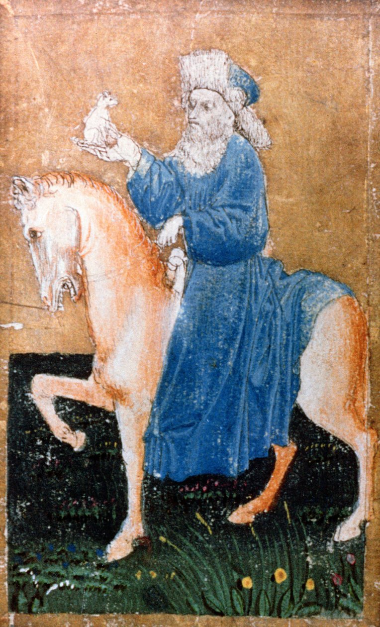 Egy lovas férfi kis kutyát tartva, az udvari sólyomkodás jeleneteit ábrázoló játékkártya-készlet egyike, Upper Rhein Area, 1440-45 körül (toll és tinta, wc) (lásd még: 87698, 88300-01 és 88303-04) alkotó: Konrad Witz