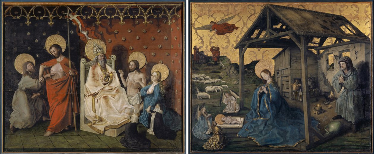 Szent Tamás és Krisztus és a Szűzanya hitetlensége az Atyaistennél és a Születésnél alkotó: Konrad Witz