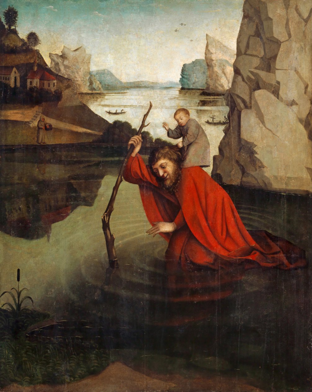 Szent Kristóf, aki hordozza a Krisztus-gyermeket (tempera a panelen) alkotó: Konrad Witz