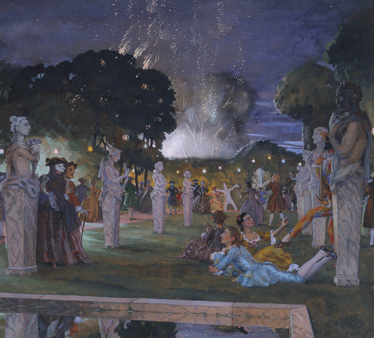 Ünnepségek Velence környékén, 1930 (Testszín narancssárga szőtt papíron) alkotó: Konstantin Andreevic Somov
