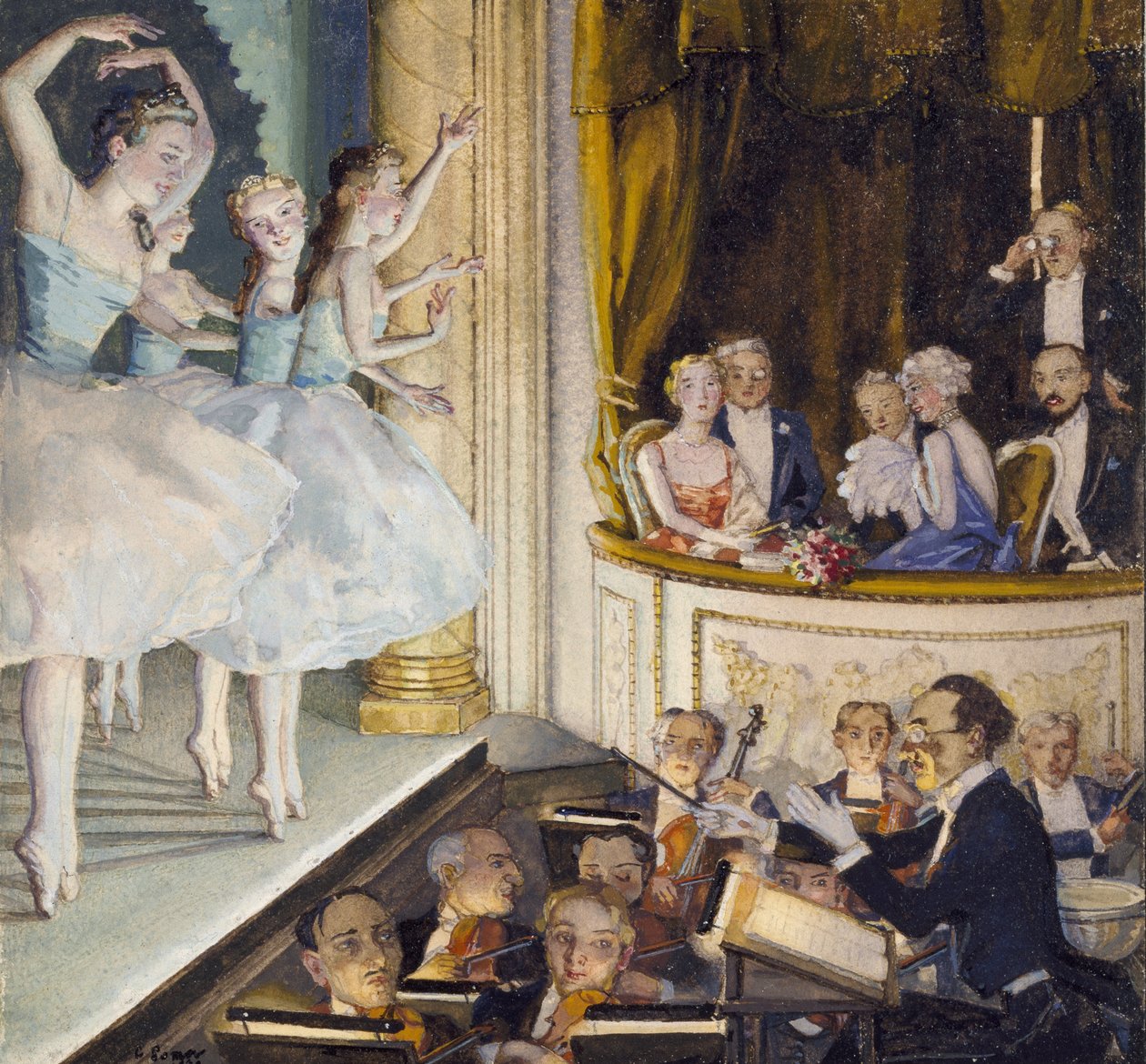 Orosz balett, 1930 (testszín körülhatárolt keretben fekete tintával, krémpapíron) alkotó: Konstantin Andreevic Somov