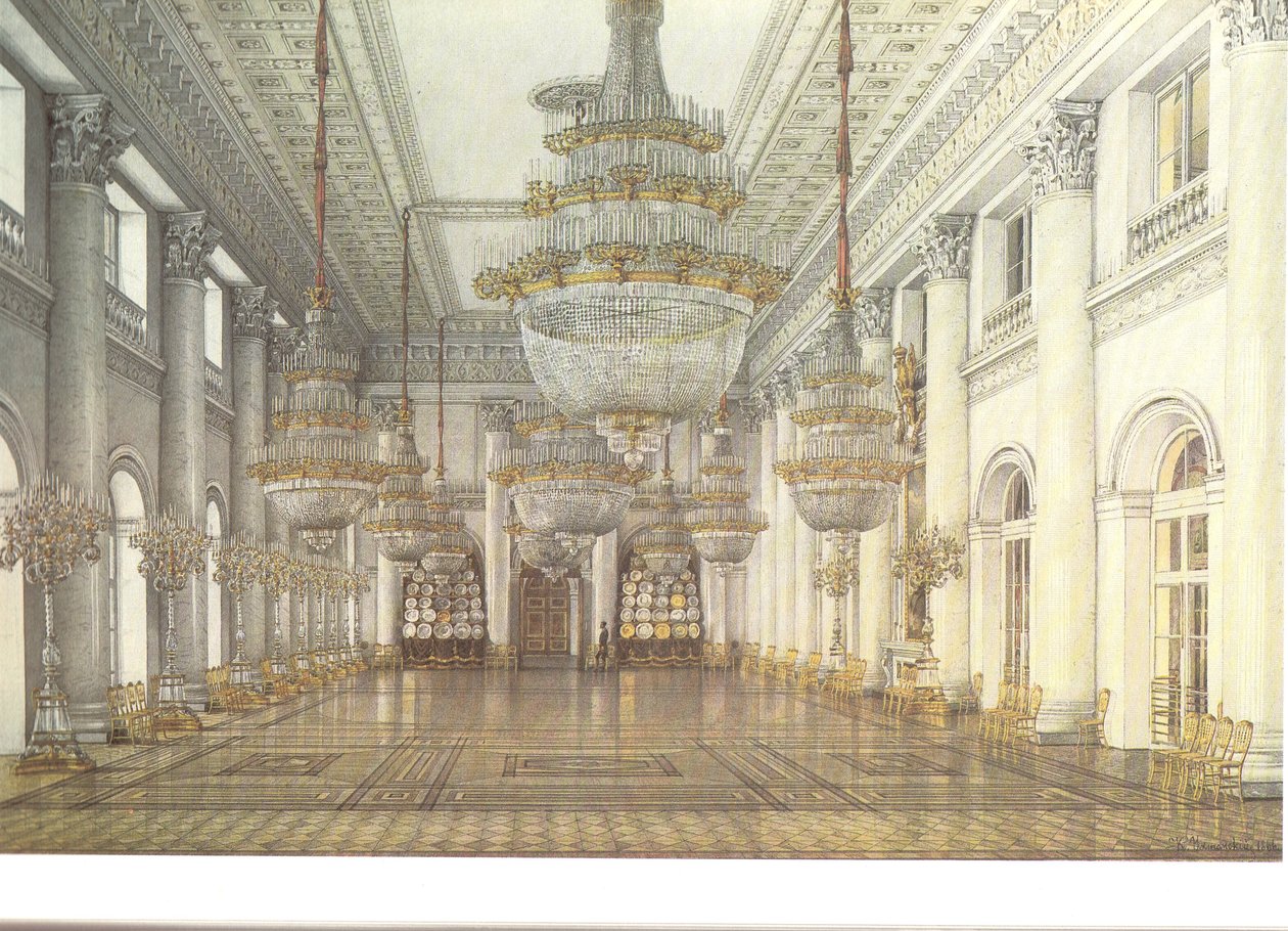 A Téli Palota belső terei. Nichlas Hall alkotó: Konstantin Andreyevich Ukhtomsky