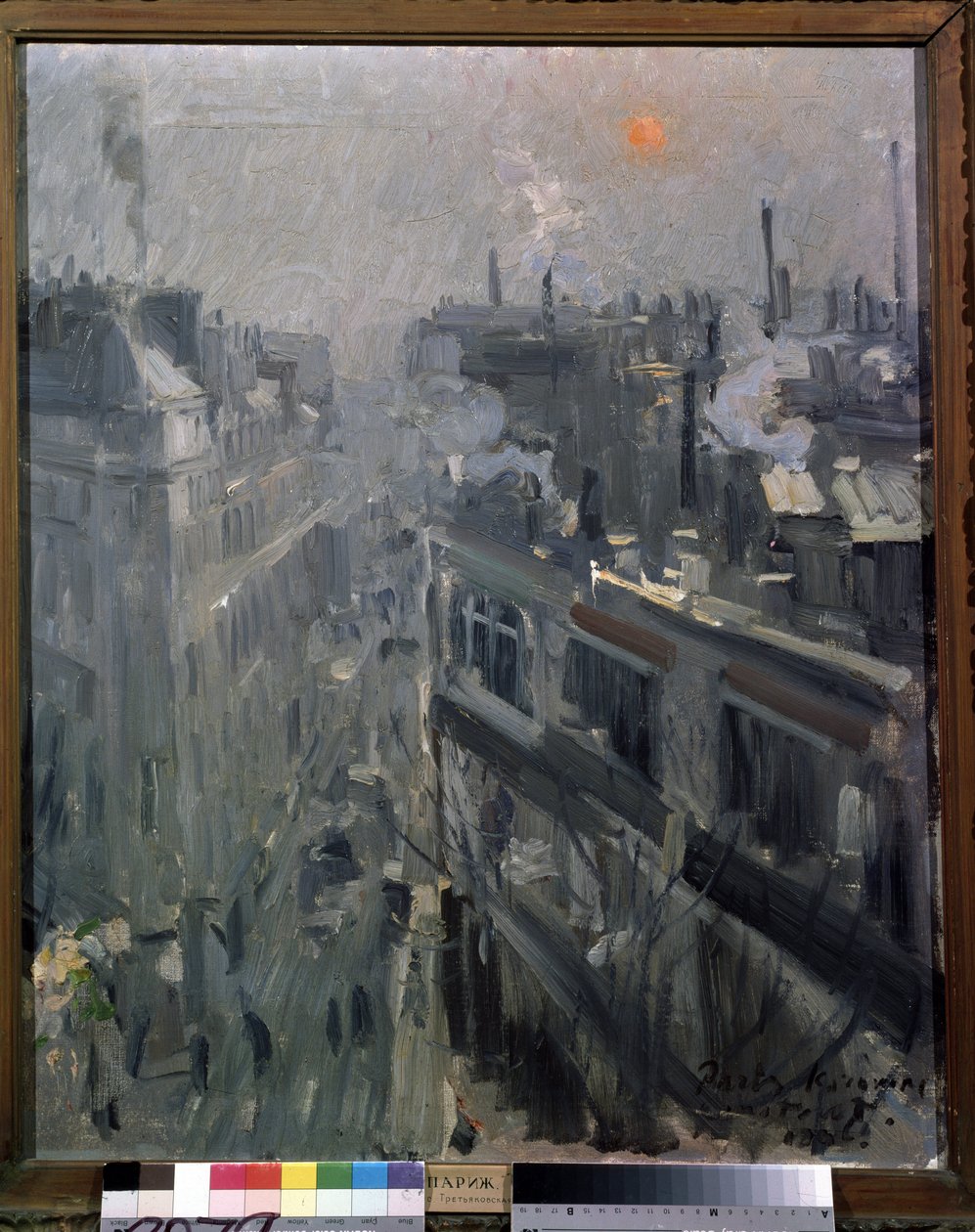 Párizs (Franciaország) (Párizs). Kilátás a Montmartre körút homlokzataira, egy őszi reggel. Konsztantyin Alekszejevics Korovin (Konsztantin Korovin) festménye (1861-1939), olaj, vászon alkotó: Konstantin Alekseevich Korovin