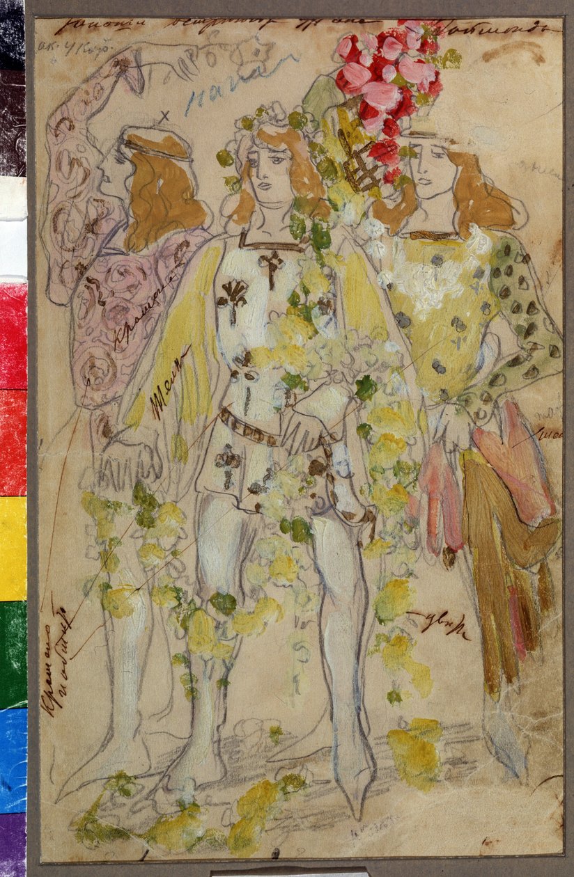 Jelmeztervezés Alexandre (Alexander) Glazunov (Glazounov vagy Glazunoff vagy Glazunow) Raimonda című balettjéhez (1865-1936) (Glazunov A. Raimonda című balett jelmezterve). Férfi jelmezek. Konsztantyin Alekszejevics Korovin alkotása (Constantin K alkotó: Konstantin Alekseevich Korovin