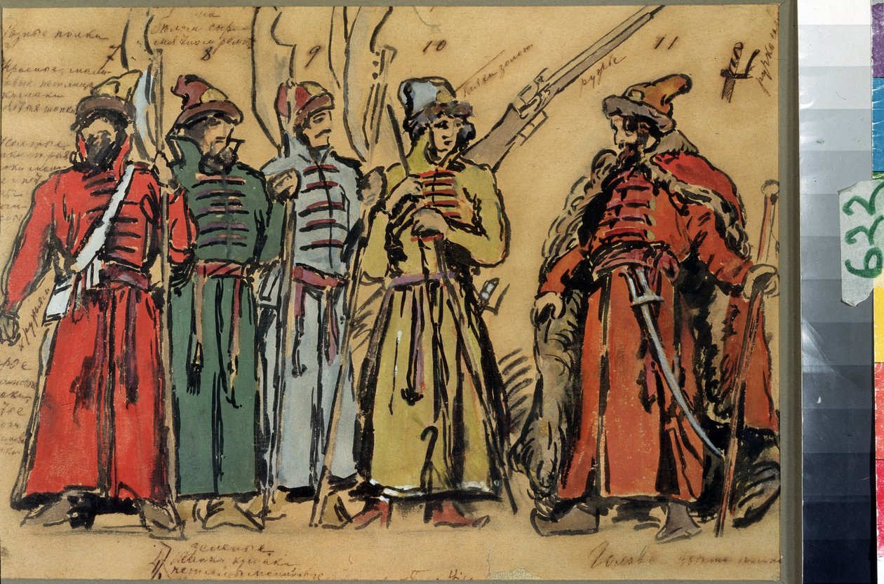 Modeste Muszorgszkij (1839-1881) Khovanshchina vagy a Khovansky hercegek című operájának jelmezterve (M. Muszorgszkij Khovanshchina című operájának jelmezterve). Konsztantyin Alekszejevics Korovin (Konsztantin Korovin) (1861-1939) munkája, akvarell, menj alkotó: Konstantin Alekseevich Korovin