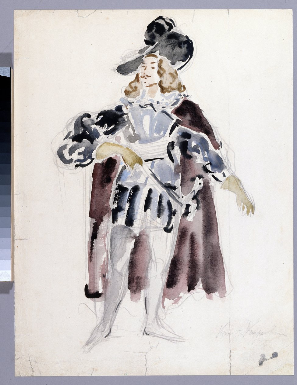 Jelmezterv Alexandre Dargomyjski (1813-1869) "Le guest de pierre" című operájához (A. Dargomyzhsky A kővendég című operájának jelmezterve). Konsztantyin Alekszejevics Korovin (Konsztantin Korovin) (1861-1939) munkája, akvarell papíron alkotó: Konstantin Alekseevich Korovin