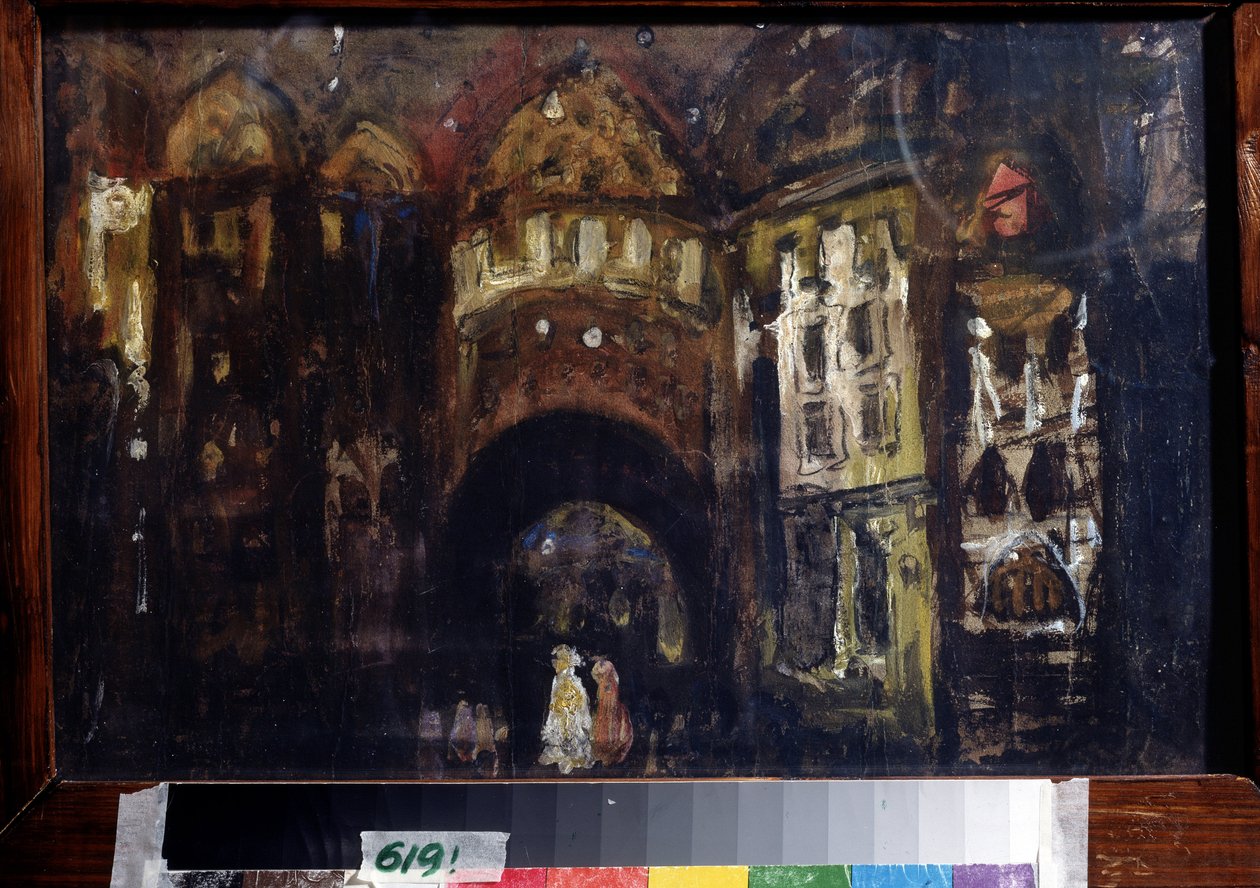 Színpadterv Charles Gounod Faust című operájához (C. Gounod Opera Faust színpadterve). Konsztantyin Alekszejevics Korovin (Konsztantin Korovin) (1861-1939) alkotása, gouache kartonon alkotó: Konstantin Alekseevich Korovin