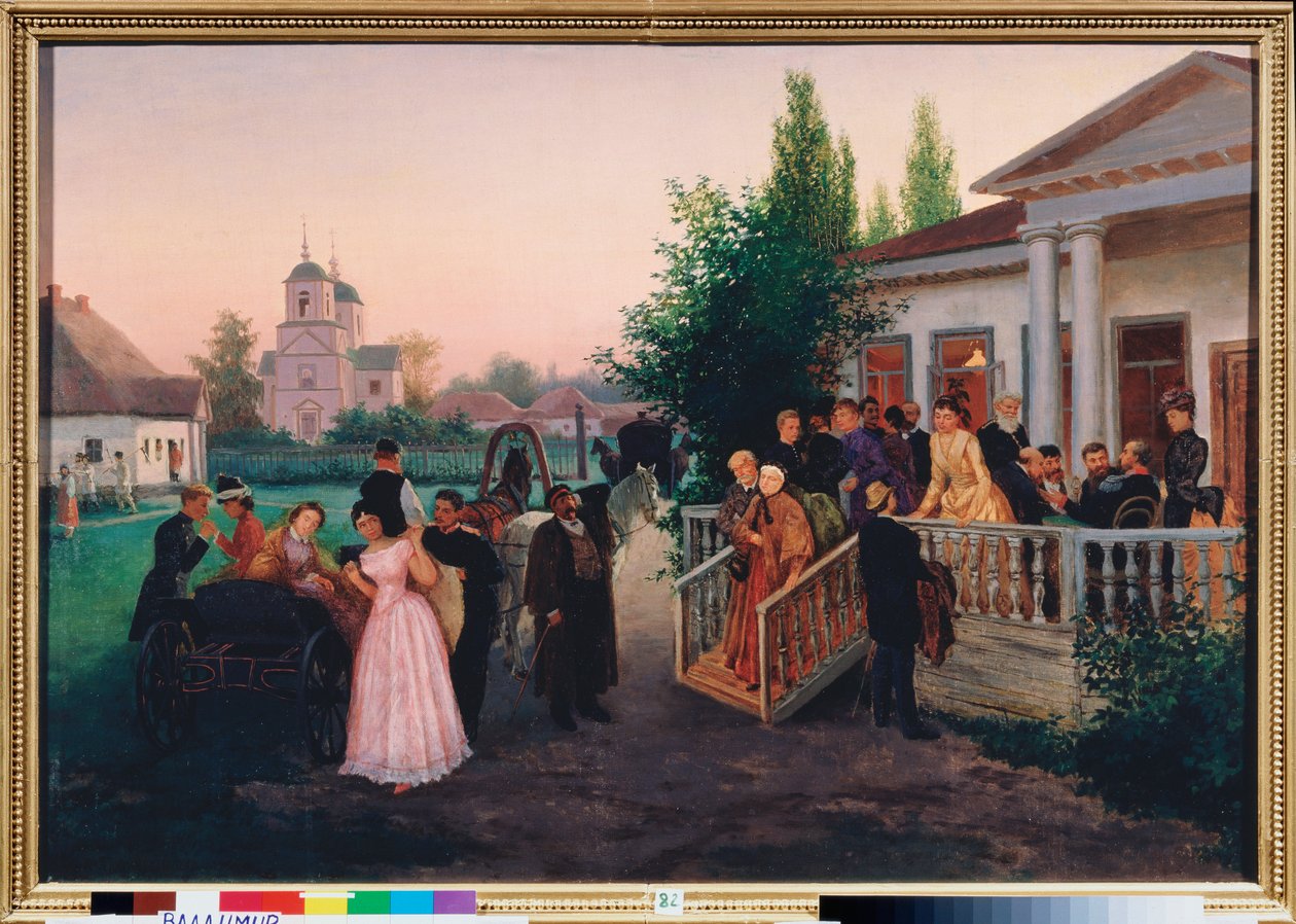 A látogatók indulása – Konsztantyin Alekszandrovics Trutovszkij (Troutovszkij) (1826-1893) festménye, olaj, vászon alkotó: Konstantin Alexandrovich Trutovsky