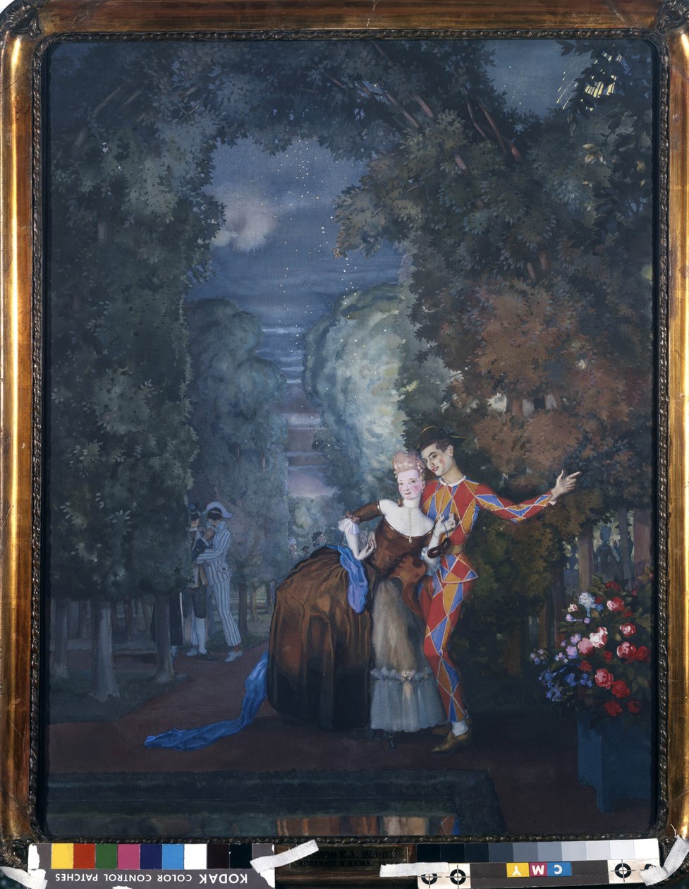Harlekin és egy hölgy, 1912 (wc és gouache kartonon) alkotó: Konstantin Andreevic Somov